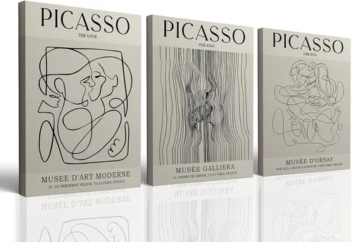 Vista 9 de Picasso - Póster de pared abstracto de líneas femeninas para dormitorio, Picasso The Kiss, The Love, The Hug, juego de decoración de pared, pintura