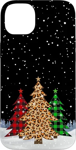 Vista 15 de iPhone 16 Árboles de Navidad con estampado de leopardo y cuadros