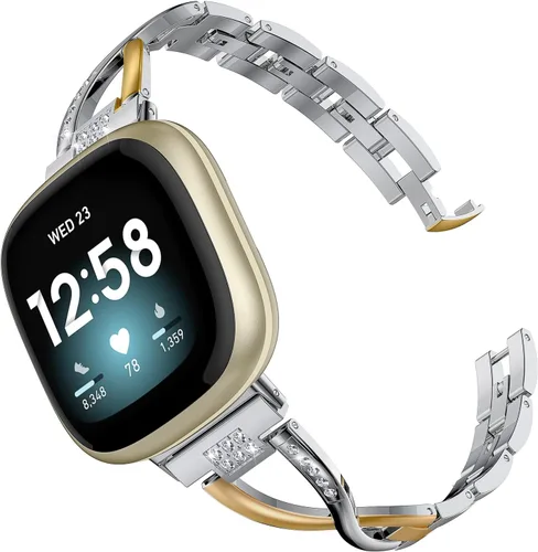 Vista 11 de Wearlizer Correa de metal compatible con Fitbit Versa 4/Versa 3/Sense/Sense 2 bandas para mujer, elegante pulsera de acero inoxidable con diamantes