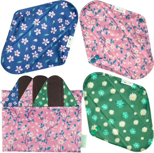 Vista 11 de wegreeco Almohadillas menstruales reutilizables de carbón – Almohadillas sanitarias reutilizables Forros de bragas reutilizables Almohadilla