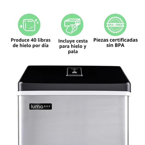Vista 2 de Luma Clear Cube Ice Maker Máquina Portátil de Hielo para Encimera Primeros Cubos en 15 Minutos, 40 Libras de Hielo en 24 Horas Diseño de Acero
