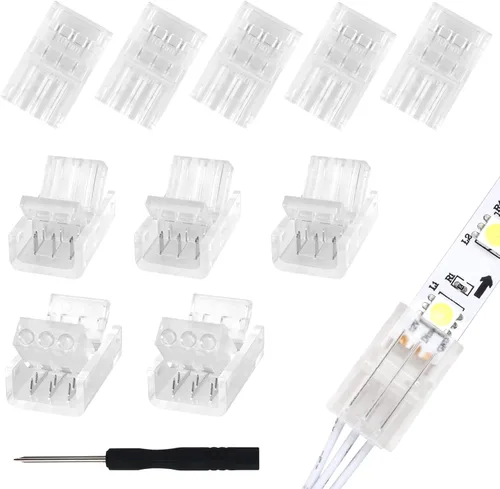 Vista 10 de RGBZONE 10 piezas 3 pines 8mm Conectores de tira LED Actualizados Conector rápido de tira a tira sin soldaduras y sin brechas para tira de luz LED