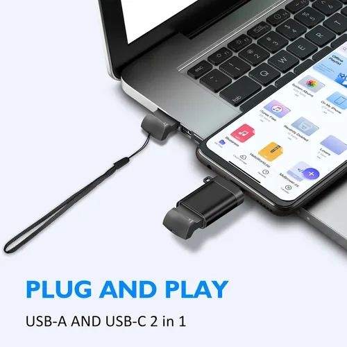 Vista 2 de EASTBULL Paquete de 5 unidades flash USB 2.0 pequeñas de 2 GB con adaptador USB-C (gris)