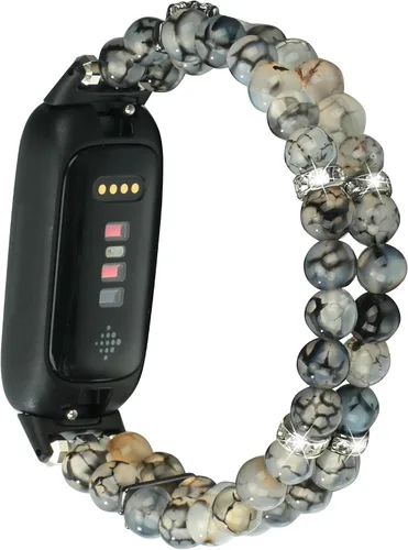 Vista 2 de Pulsera de cuentas compatible con Fitbit Inspire 3 para mujer, cuentas de perlas hechas a mano, banda elástica para reloj Fitbit Inspire 3 Fitness