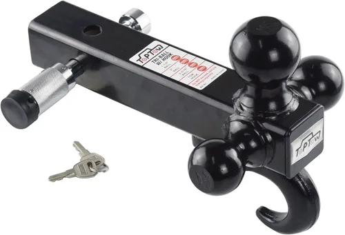 Vista 6 de TOPTOW Enganche de remolque de montaje de tres bolas con gancho, bolas negras, con cerradura, se adapta a receptor de 2 pulgadas