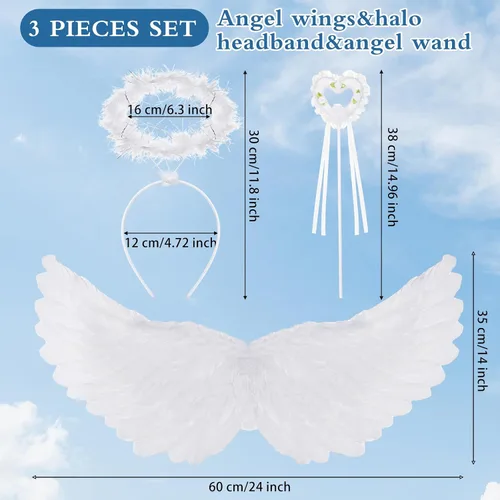 Vista 2 de Angel Wings Halloween Angel Costume Christmas Decorations Angel Wings Costume for Girls Kid Adult