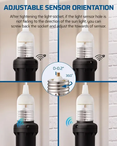 Vista 3 de DEWENWILS Enchufe con Sensor de Luz, Adaptador de Enchufe de Luz del Atardecer al Amanecer, Rotación del Sensor 360°, Enchufes de Bombilla E26/E27