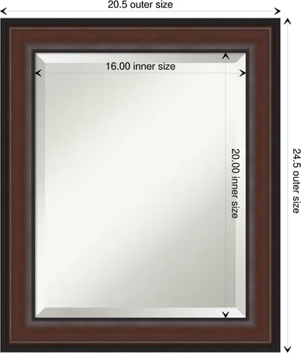 Vista 4 de Amanti Art Espejo de baño marrón para sobre el fregadero, espejo rectangular de tocador rectangular de nogal Harvard de 25 x 21 pulgadas, marco