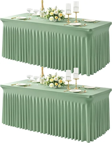 Vista 41 de Paquete de 1 manteles azul bebé para mesas rectangulares de 4 pies, cubiertas de mesa de spandex elástico de una pieza resistentes a las arrugas