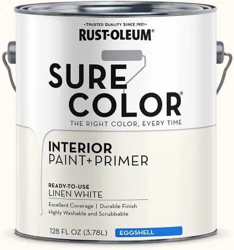 Vista 2 de Rust-Oleum 380220 Linen White Sure Color - Pintura interior + imprimación, cáscara de huevo, 1 galón