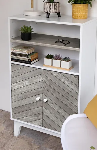 Vista 3 de d-c-fix Papel de contacto autoadhesivo de grano de madera gris cheurón, impermeable, extraíble, vinilo decorativo para cocina, encimeras, armarios