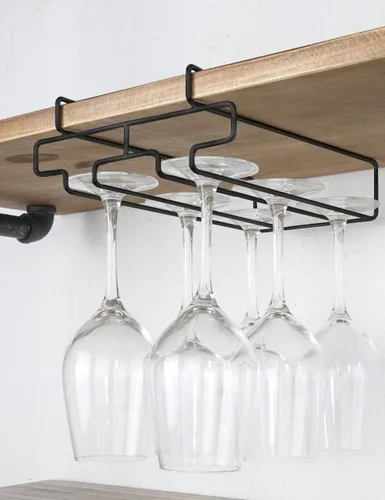 Vista 5 de Soporte para copas de vino – Estante para copas debajo del gabinete – Estante de almacenamiento para percha, apto para armario de 0.8 pulgadas