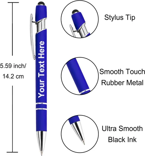 Vista 3 de Hasta 300 bolígrafos personalizados a granel con nombre personalizado con grabado gratis, puntas de lápiz capacitivo grabado, bolígrafo