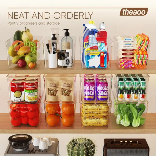 Vista 6 de theaoo Contenedores organizadores de refrigerador apilables grandes y dispensador de latas de soda para refrigerador con tapas