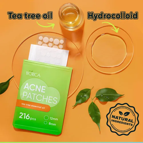 Vista 5 de Parches de espinillas para cara con aceite de árbol de té, 216 piezas. Parches hidrocoloides para espinillas para acné. Parches de imperfecciones