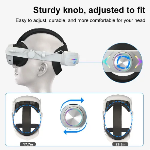 Vista 3 de AZURAOKEY Head Strap Battery Pack for Meta Quest 3, Replacement Elite Strap 8000mAh Enhanced Comfort and Extended Gaming Time with RGB Light for