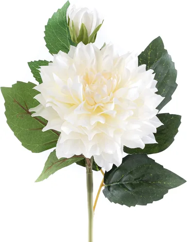 Vista 3 de Paquete de 4 flores artificiales de dalia artificiales de 23 pulgadas, tallo de dalia artificial (blanco), flores artificiales largas de seda