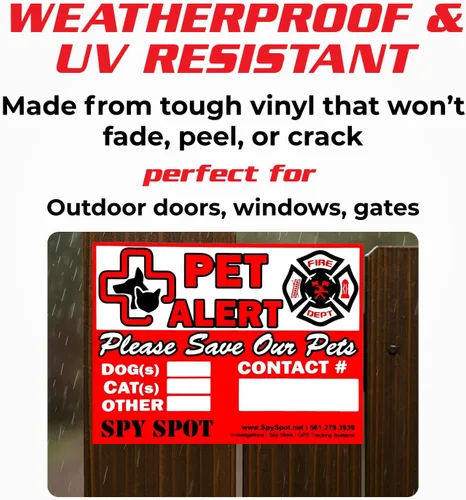 Vista 6 de Spy Spot Paquete de 6 calcomanías de alerta de mascotas para rescate de emergencia, 4 x 3 pulgadas, resistente a la intemperie, calcomanías