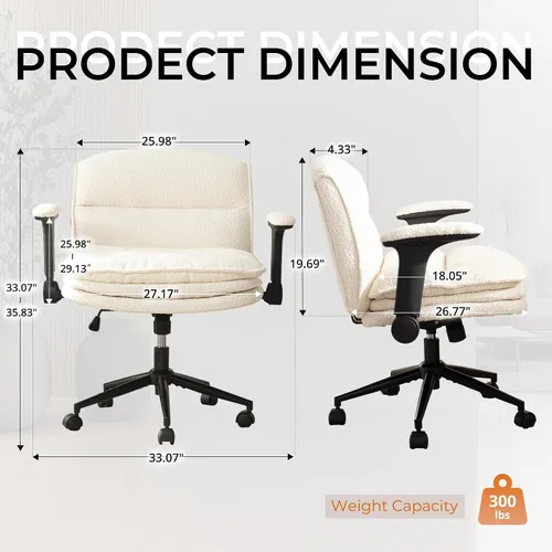 Vista 2 de Dowinx Silla Criss Cross con Brazos Abatibles Ajustables y Ruedas, Cómodo Sillón Ergonómico de Escritorio de Oficina con Cojines de 3 Capas, Silla