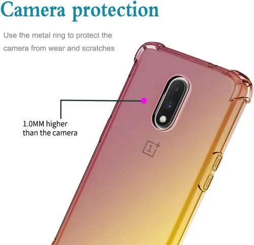 Vista 4 de Funda para OnePlus 6T, OnePlus 7 con protector de pantalla de vidrio templado, lindo degradado transparente delgado, a prueba de golpes, TPU trasero