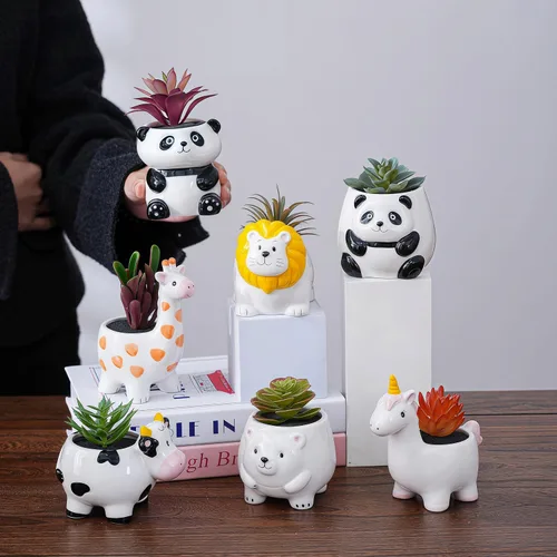 Vista 6 de Maceta de cerámica en forma de animal - Decoración única y encantadora para el hogar (vaca)