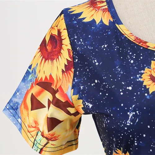 Vista 6 de Vestido de Halloween para mujer, estampado de moda, manga corta, cuello redondo, casual, dobladillo