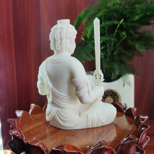 Vista 5 de Estatua de Buda de Acala, decoración de Buda de meditación blanca, decoración de oficina en casa, adornos de Feng Shui, regalo de artesanía