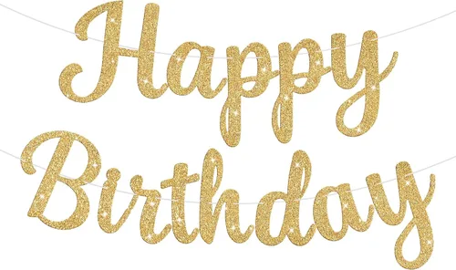 Vista 14 de Letrero de Pancarta de Feliz Cumpleaños Negro con Purpurina, Guirnalda de Cumpleaños Pancartas de Pared y Puerta Bandera para Mujeres Hombres Niños