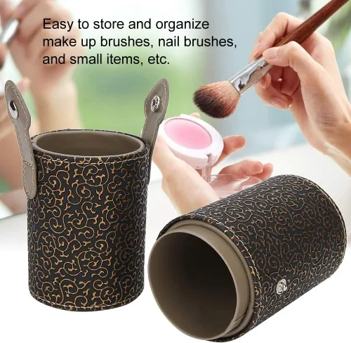 Vista 5 de Soporte para brochas de maquillaje, de piel sintética, portavasos, portátil, para viajes, brochas de maquillaje, organizador de cosméticos