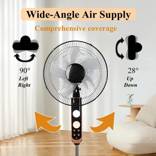 Vista 5 de Ventilador de pie oscilante solar de 16 pulgadas, ventilador móvil recargable con panel solar, ventiladores de piso de control remoto, dos métodos