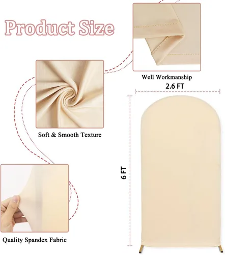 Vista 2 de MODFUNS Cubierta de Arco de Boda de 6 pies Beige de Spandex Cubiertas de Arco Chiara Cubierta de Telón de Fondo de Arco para Cubiertas de Arco Telón