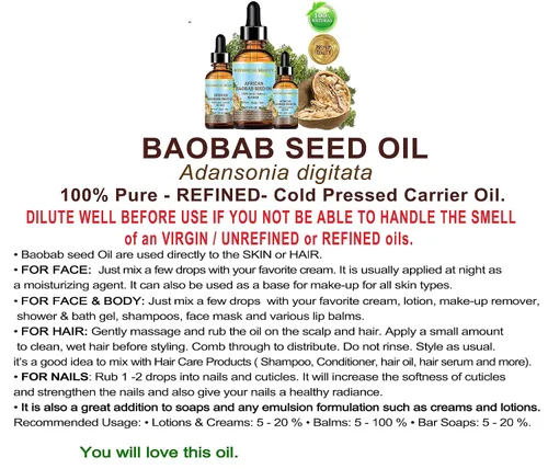 Vista 8 de Botanical Beauty Aceite de semillas de BAOBAB 100% puro y natural refinado prensado en frío aceite portador 2 fl oz 2.0 fl oz para cara, piel