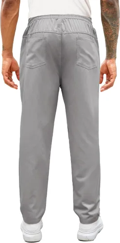 Vista 2 de COOFANDY Pantalones casuales con cordón para hombre, ajuste regular, cintura elástica, algodón básico, pierna recta, pantalones cargo