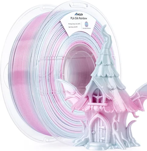 Vista 9 de AMOLEN Filamento PLA de Seda para Impresora 3D, Filamento PLA Kingfisher Rainbow Multicolor Brillante 1.75mm, Filamento de Impresión 3D PLA