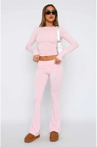 Vista 2 de ABYOVRT Leggings acampanados para mujer, cintura elástica doblada, pantalones de yoga para entrenamiento, pantalones casuales ajustados con corte