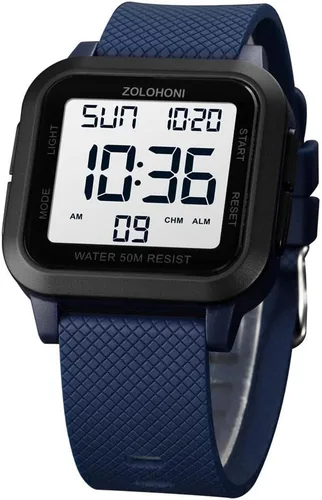 Vista 14 de Reloj digital zolohoni para hombre, relojes de acero inoxidable cuadrados, relojes de pulsera para hombre impermeables de cara grande con hora dual