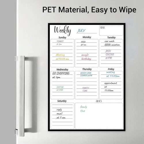 Vista 5 de Hyuduo Magnet Planner, Weekly Dry Erase Board for Fridge with Powerful Magnet, Erasable Reusable Vertical Layout PET Material, for Family Meal