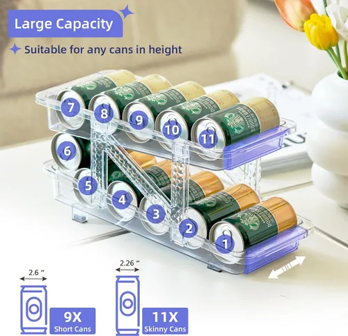 Vista 3 de Ynelyase Organizador dispensador de latas de soda para refrigerador y soportes para latas de burbujas, amplio ajustable