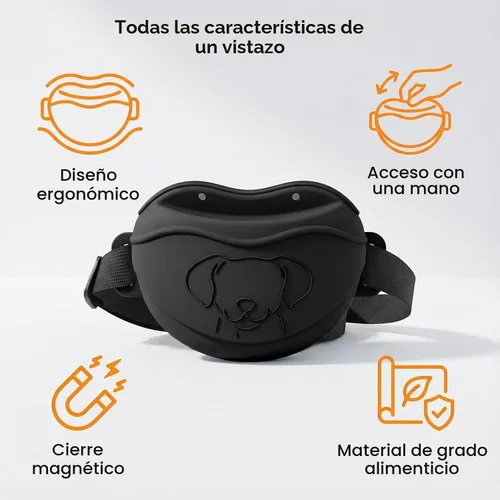 Vista 2 de Bolsa de golosinas para perros sin derrames que no gotea Bolsa de entrenamiento magnética de silicona con clic gratis y cinturón de cintura Negro