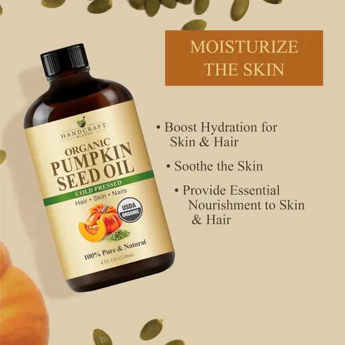 Vista 5 de Handcraft Blends Aceite de Semilla de Calabaza Orgánico Prensado en Frío en Botella de Vidrio - 4 Fl Oz - 100% Puro y Natural - Aceite Portador