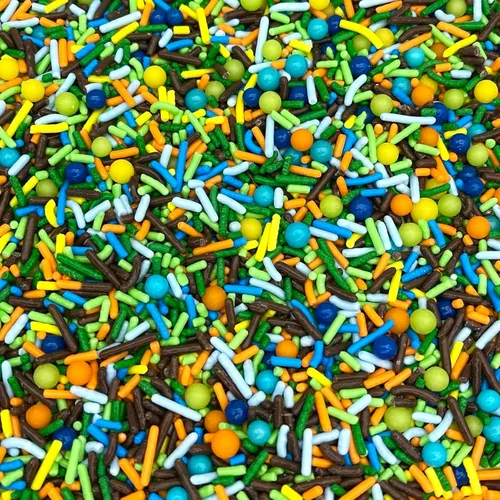 Vista 2 de Gránulos de dinosaurio 8 onzas Gránulos para pasteles de chocolate, sabor dulce Jimmies Manvscakes sin nueces (multicolor)