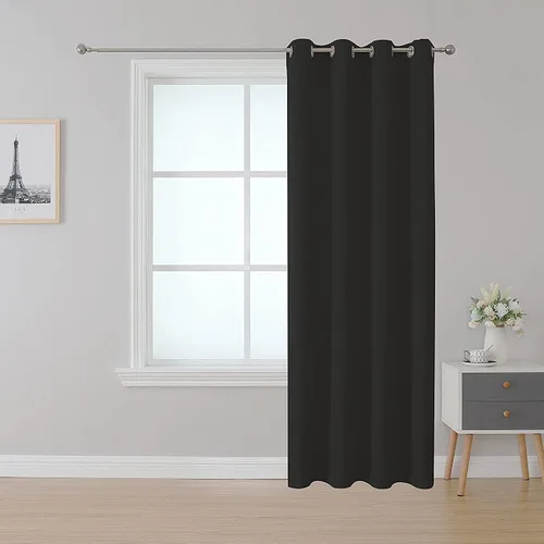 Vista 9 de Cortina opaca ignífuga, ojales en la parte superior, certificación NFPA 701, resistente al fuego para aula/dormitorio, 1 panel, negro, 42 x 63