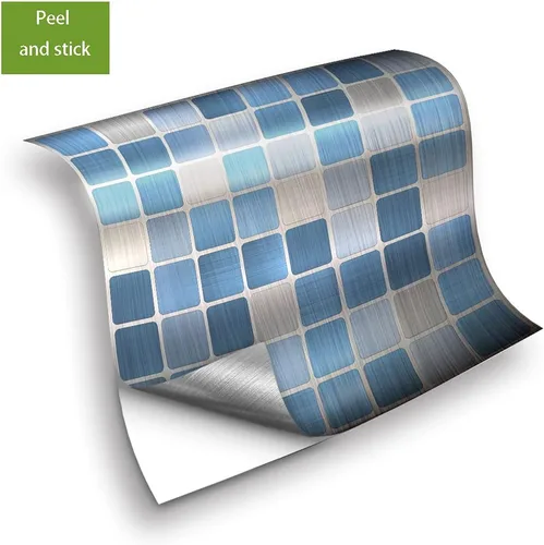 Vista 5 de Alwayspon 25 piezas de azulejos autoadhesivos de transferencia de plata cepillada, calcomanías de azulejos para despegar y pegar, adhesivo de pared