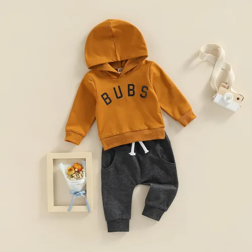 Vista 107 de Ropa de bebé niño 3 6 9 12 18 24M 3T Conjunto de pantalones con capucha patchwork sudadera con capucha pantalones de rayas traje de otoño invierno