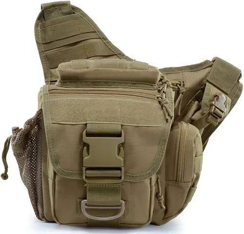Vista 11 de KLAU bolsa bandolera de Deporte exterior Militar Hombres y Mujeres multifunción táctica Messenger con parche para la caza Senderismo Ciclismo