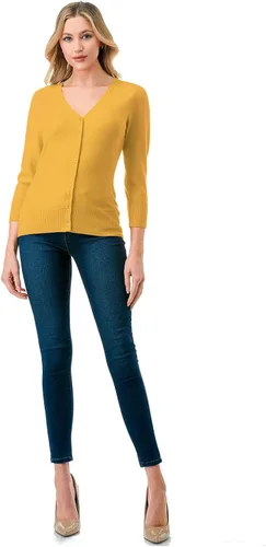 Vista 5 de danibe Suéter de punto suave con cuello en V y botones para mujer (S-XXL), Dbt303_babyyellow
