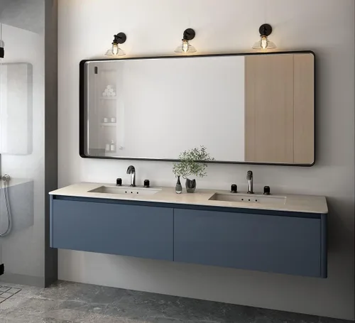Vista 10 de Espejo de baño moderno con marco negro para pared, espejo redondo rectangular de 30 x 22 pulgadas, espejo de tocador de baño negro mate, espejo