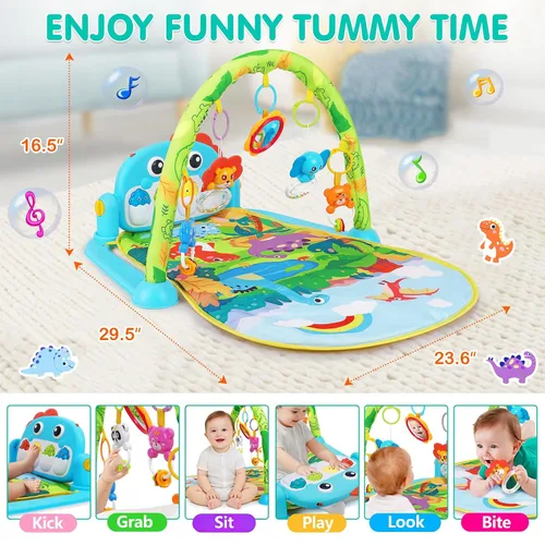Vista 2 de UMIKU Alfombrillas de Gimnasio de Juego para Bebé Tapete para el Tiempo Boca Abajo Centro de Actividades Musicales para Bebés Recién Nacidos Piano