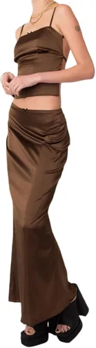Vista 2 de Conjunto de 2 piezas para mujer, sin mangas, con hombros descubiertos, tubo corto, ajustado, falda larga, trajes sexys