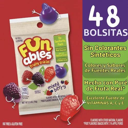 Vista 5 de Bocadillos de fruta Funables, bocadillos de bayas mixtas, paquetes de 2.5 onzas (paquete de 48)